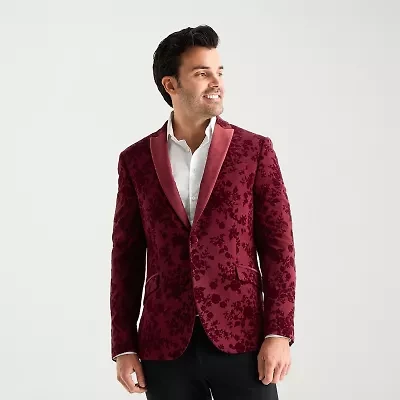 J. Ferrar Evening Edition Velour Mens Big and Tall Floral Tuxedo Jacket