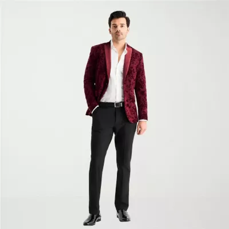 J. Ferrar Evening Edition Velour Mens Big and Tall Floral Tuxedo Jacket