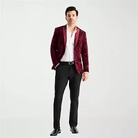 J. Ferrar Evening Edition Velour Mens Big and Tall Floral Tuxedo Jacket