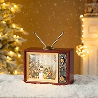 Glitzhome 7.5" Lighted Tv With Snowman Christmas Snow Globe