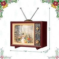 Glitzhome 7.5" Lighted Tv With Snowman Christmas Snow Globe