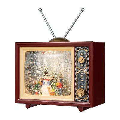 Glitzhome 7.5" Lighted Tv With Snowman Christmas Snow Globe