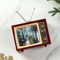 Glitzhome 7.5" Lighted Tv With Snowman Christmas Snow Globe