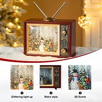 Glitzhome 7.5" Lighted Tv With Snowman Christmas Snow Globe