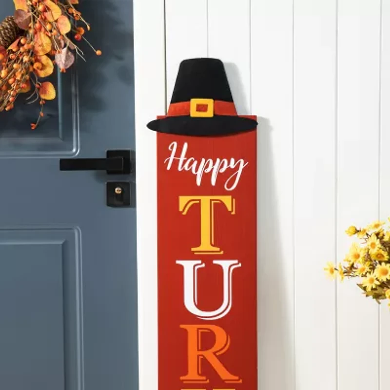 Glitzhome 58.5" Wooden "Happy Turkey Day" Thanksgiving Porch Sign