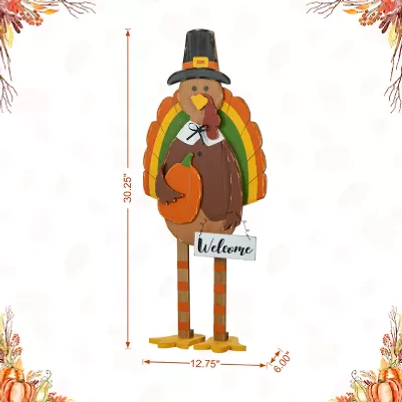 Glitzhome 30.25in Wooden Turkey Thanksgiving Porch Sign
