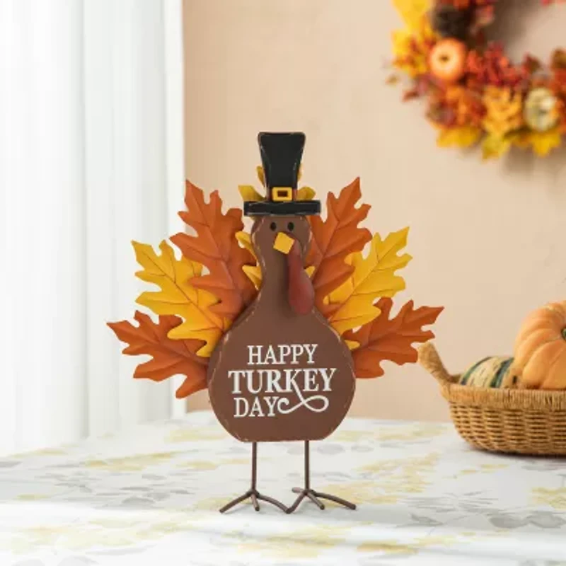 Glitzhome 12.25" Wooden & Metal Turkey Thanksgiving Tabletop Decor