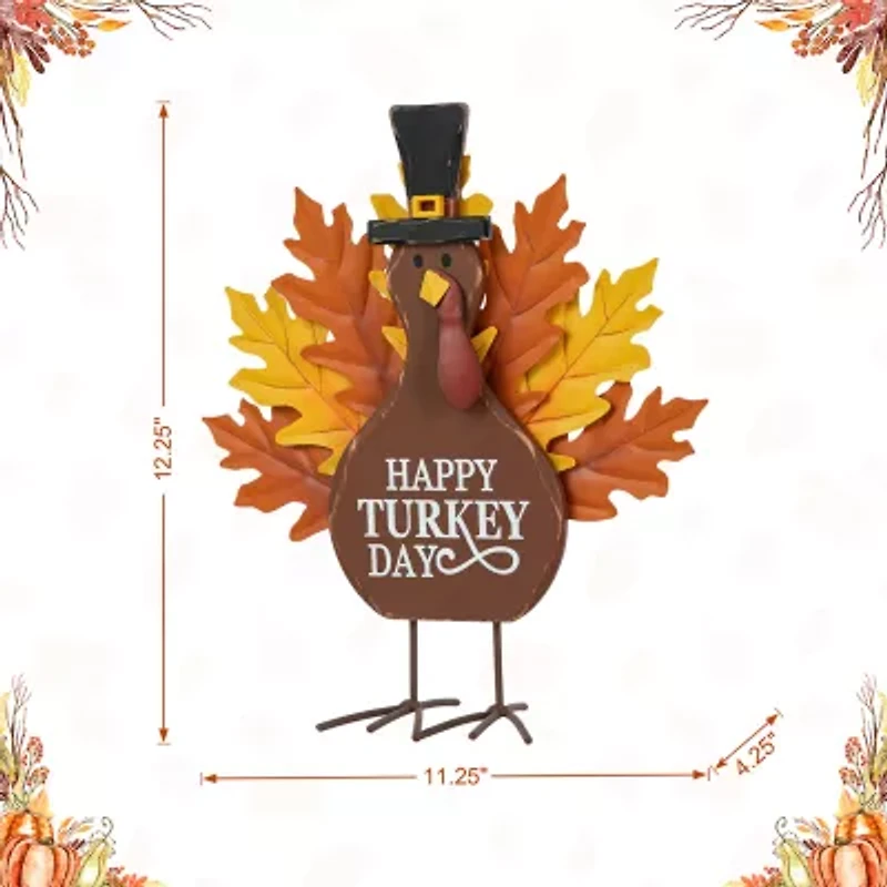 Glitzhome 12.25" Wooden & Metal Turkey Thanksgiving Tabletop Decor