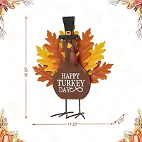 Glitzhome 12.25" Wooden & Metal Turkey Thanksgiving Tabletop Decor