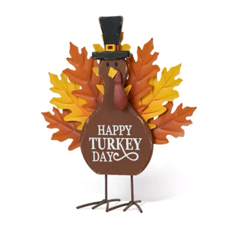 Glitzhome 12.25" Wooden & Metal Turkey Thanksgiving Tabletop Decor