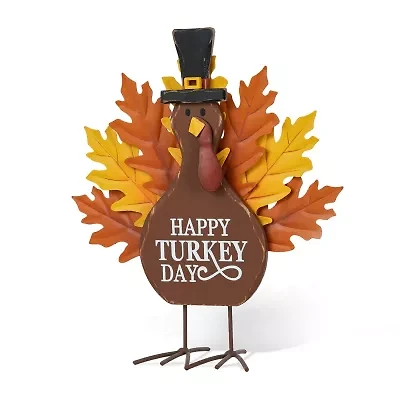 Glitzhome 12.25" Wooden & Metal Turkey Thanksgiving Tabletop Decor