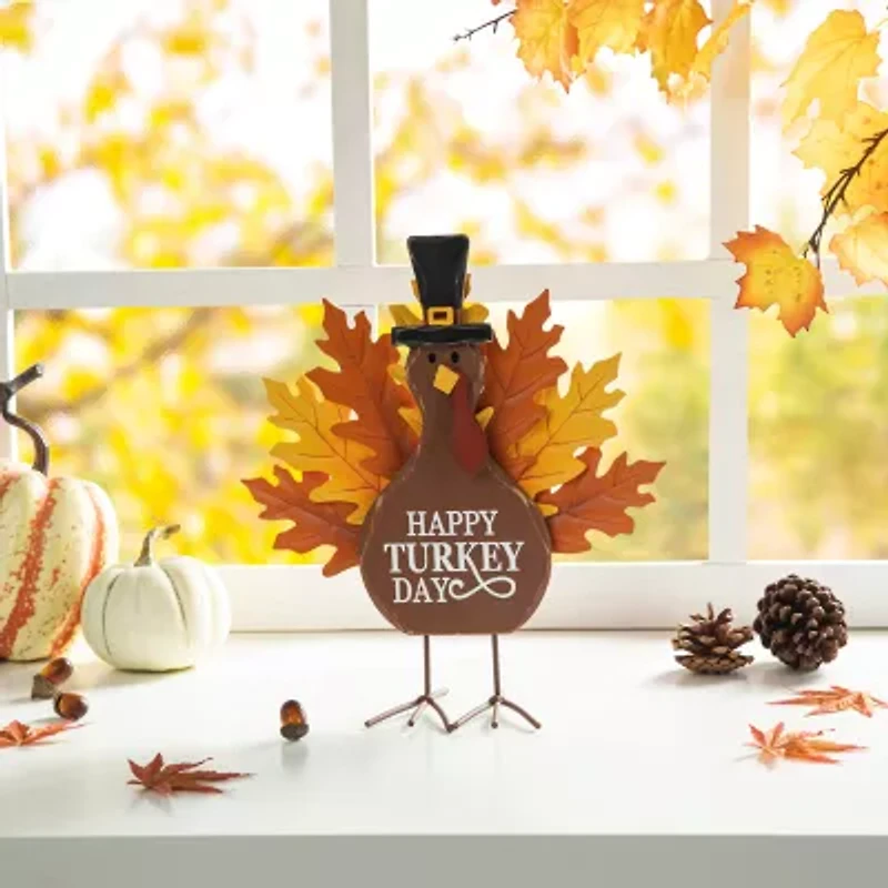 Glitzhome 12.25" Wooden & Metal Turkey Thanksgiving Tabletop Decor