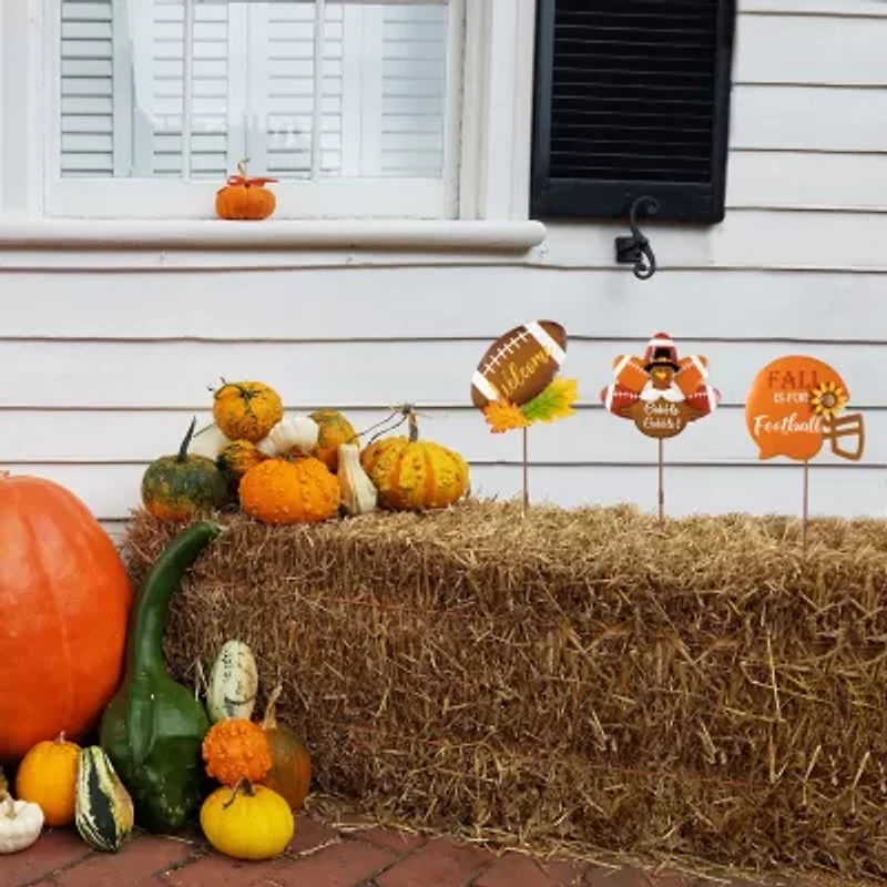 Glitzhome 24in Metal Football Turkey Thanksgiving Yard Art