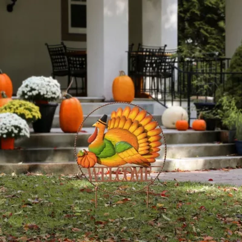 Glitzhome 30in Metal Welcome Turkey Thanksgiving Yard Art