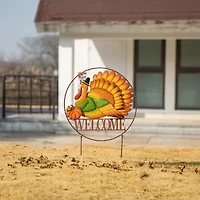 Glitzhome 30in Metal Welcome Turkey Thanksgiving Yard Art