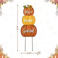 Glitzhome "35.5"" Metal Stacked Pumpkins" Thanksgiving Yard Art