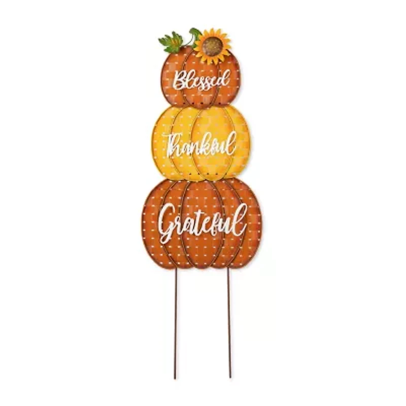 Glitzhome "35.5"" Metal Stacked Pumpkins" Thanksgiving Yard Art