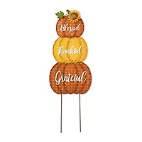 Glitzhome "35.5"" Metal Stacked Pumpkins" Thanksgiving Yard Art
