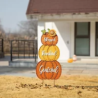 Glitzhome "35.5"" Metal Stacked Pumpkins" Thanksgiving Yard Art