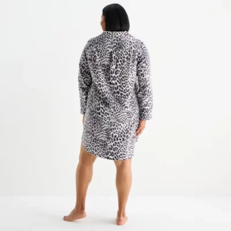 Liz Claiborne Womens Flannel Long Sleeve Plus Nightshirt