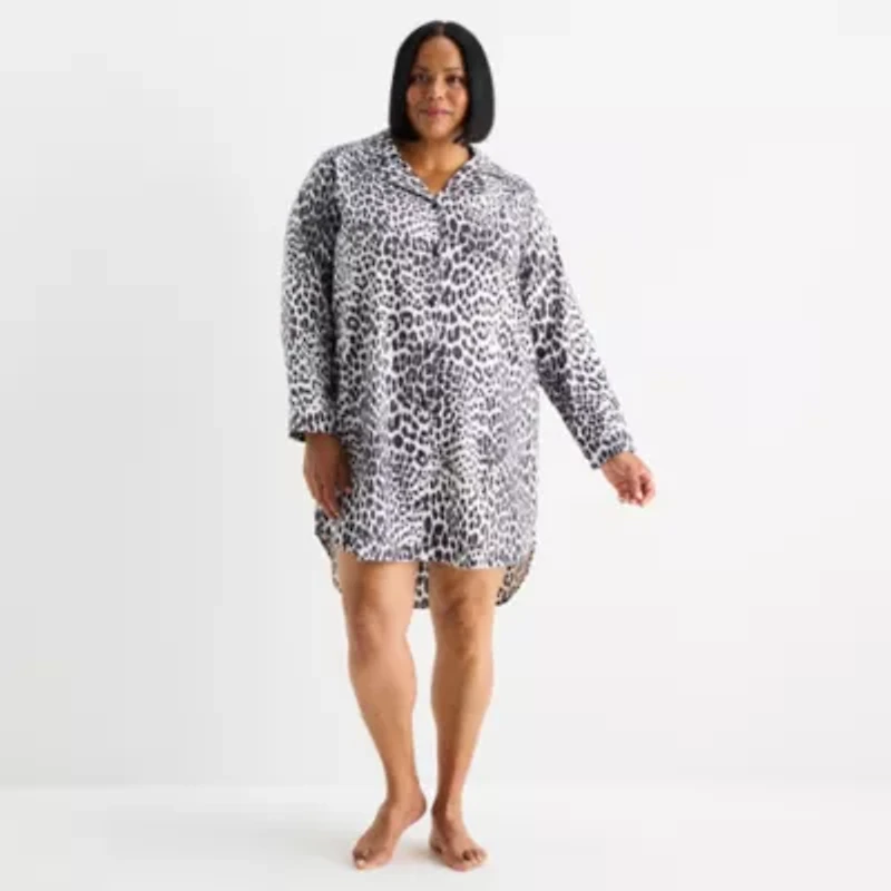 Liz Claiborne Womens Flannel Long Sleeve Plus Nightshirt