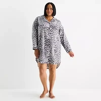 Liz Claiborne Womens Flannel Long Sleeve Plus Nightshirt