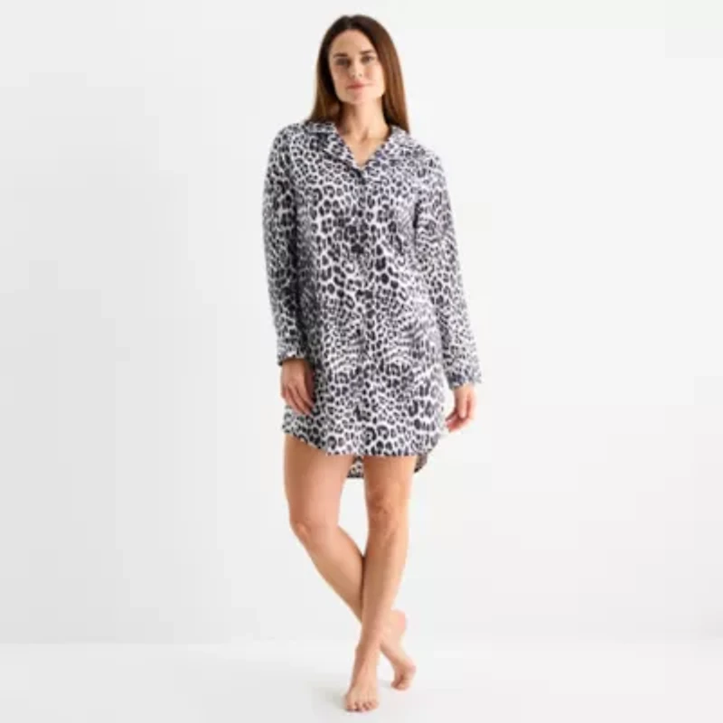 Liz Claiborne Womens Flannel Long Sleeve Nightshirt