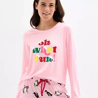 Sleep Chic Womens Crew Neck Long Sleeve 2-pc. Pajama Sets