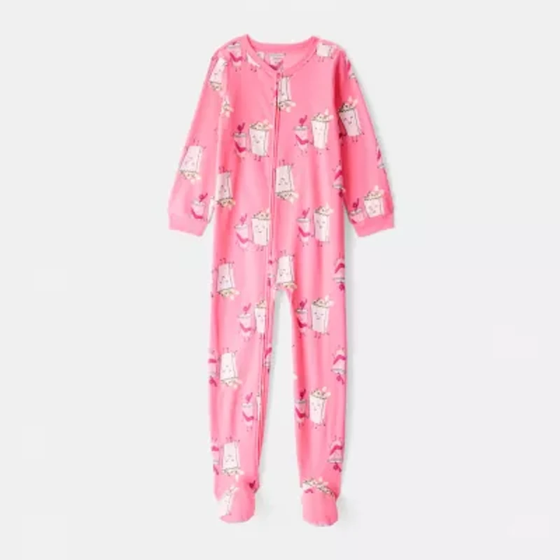 Carter's Little & Big Kid Girls Footed Fleece Round Neck Long Sleeve One Piece Pajama