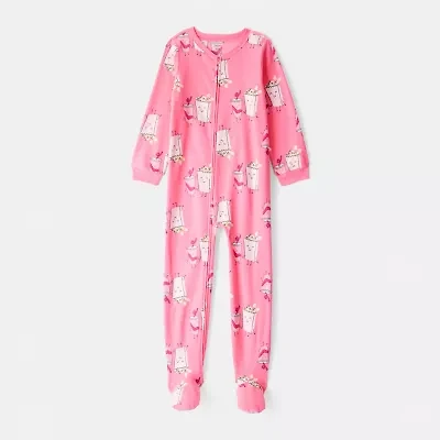 Carter's Little & Big Kid Girls Footed Fleece Round Neck Long Sleeve One Piece Pajama