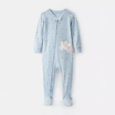 Carter's Toddler Girls Footed Rib Round Neck Long Sleeve One Piece Pajama