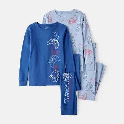 Carter's Little & Big Kid Boys Rib Round Neck Long Sleeve 4-pc. Pajama Sets