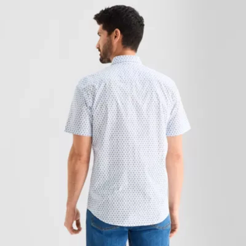 St. John's Bay Stretch Poplin Mens Short Sleeve Slim Fit Button-Down Shirt