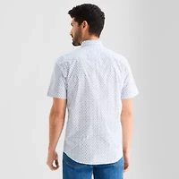 St. John's Bay Stretch Poplin Mens Short Sleeve Slim Fit Button-Down Shirt