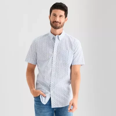 St. John's Bay Stretch Poplin Mens Short Sleeve Slim Fit Button-Down Shirt