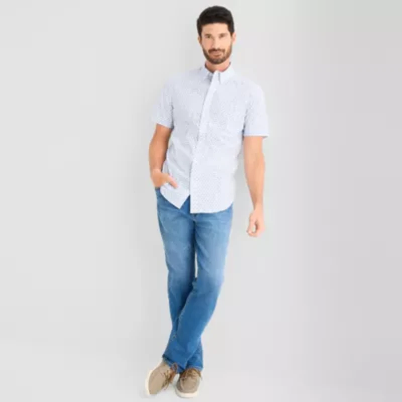 St. John's Bay Stretch Poplin Mens Short Sleeve Slim Fit Button-Down Shirt