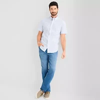St. John's Bay Stretch Poplin Mens Short Sleeve Slim Fit Button-Down Shirt
