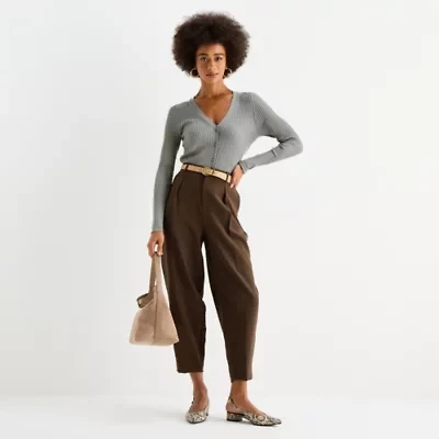 Worthington Womens Tapered Pleated Pant