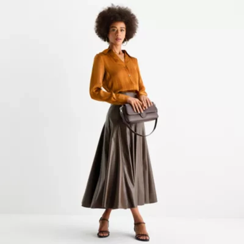 Worthington Womens Long Pleated Skirt