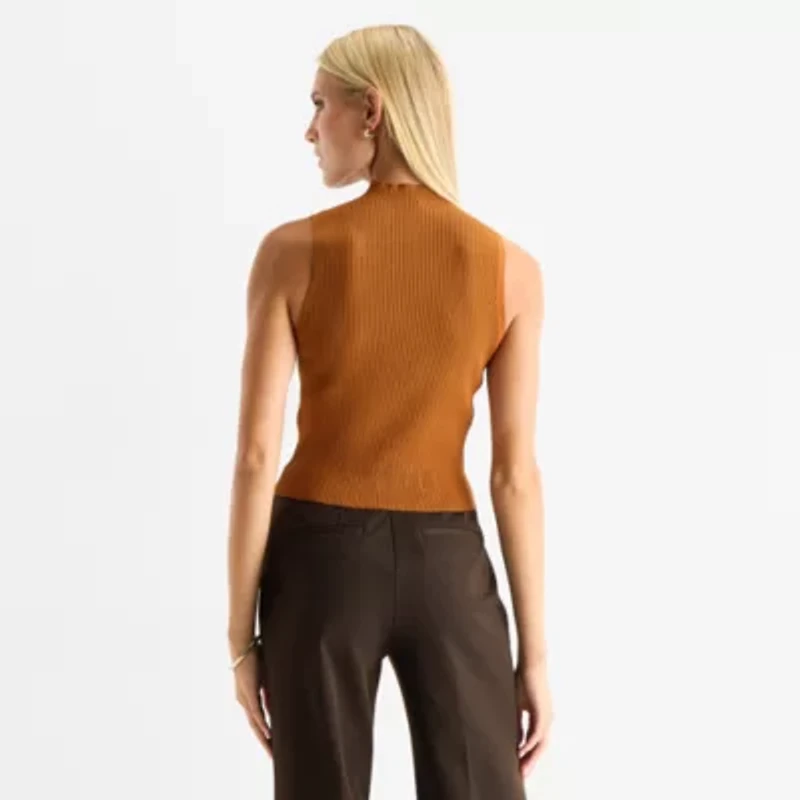 Worthington Womens Mock Neck Sleeveless Pullover Sweater