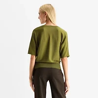 Worthington Womens V Neck Elbow Sleeve Pullover Sweater