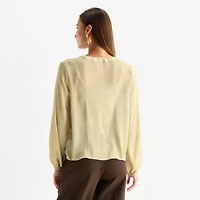 Worthington Womens Split Tie Neck Long Sleeve Blouse