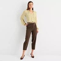 Worthington Womens Split Tie Neck Long Sleeve Blouse