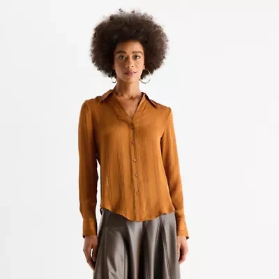 Worthington Womens Long Sleeve Cuffed Regular Fit Button-Down Shirt