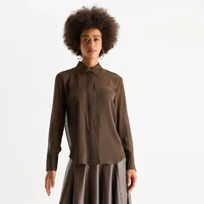 Worthington Womens Long Sleeve Satin Blouse