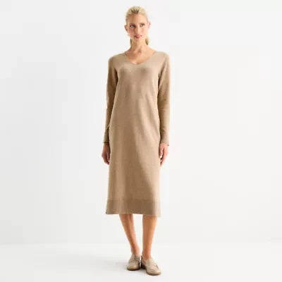 Stylus Womens Long Sleeve Midi Sweater Dress