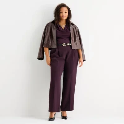 Worthington Womens Straight High Rise Plus Cropped Pant