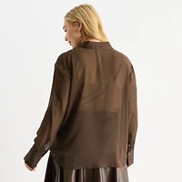 Worthington Womens Long Sleeve Plus Blouse