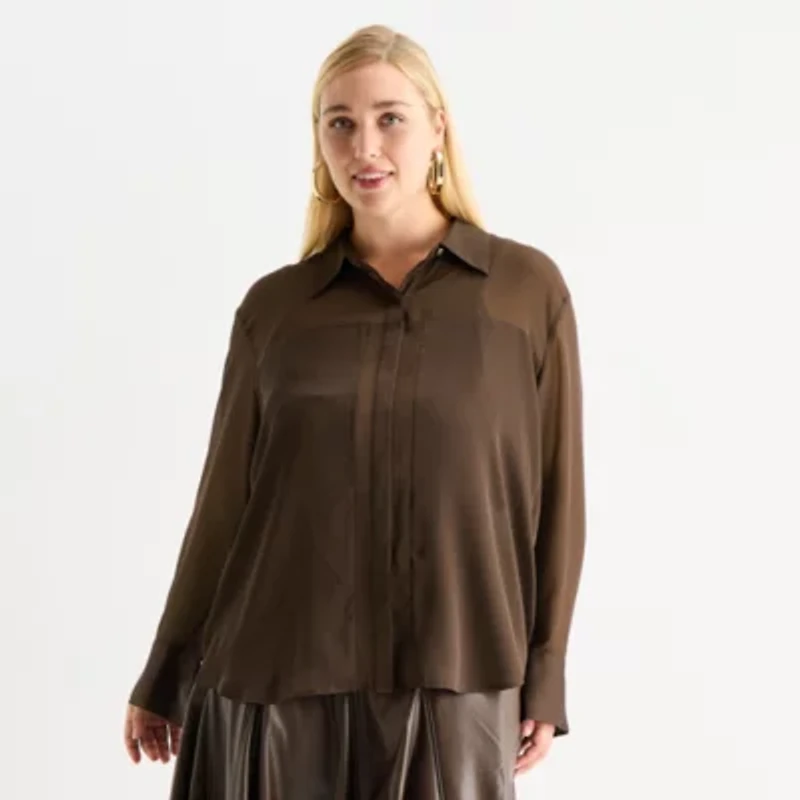 Worthington Womens Long Sleeve Plus Blouse