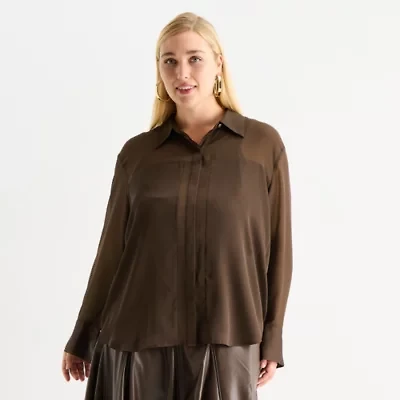Worthington Womens Long Sleeve Plus Blouse